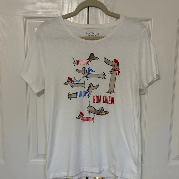 J. Crew White Graphic Tee with French Dachshund Print L - Picture 3 of 7